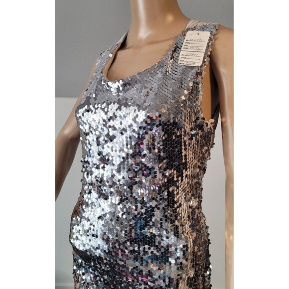 Sexy Women Short Sleeve Silver Sequin Mini Club Party Cocktail Dress Small - Picture 3 of 7